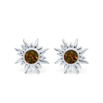Sun Stud Earrings Lab Created Black Opal 925 Sterling Silver (6.26mm)